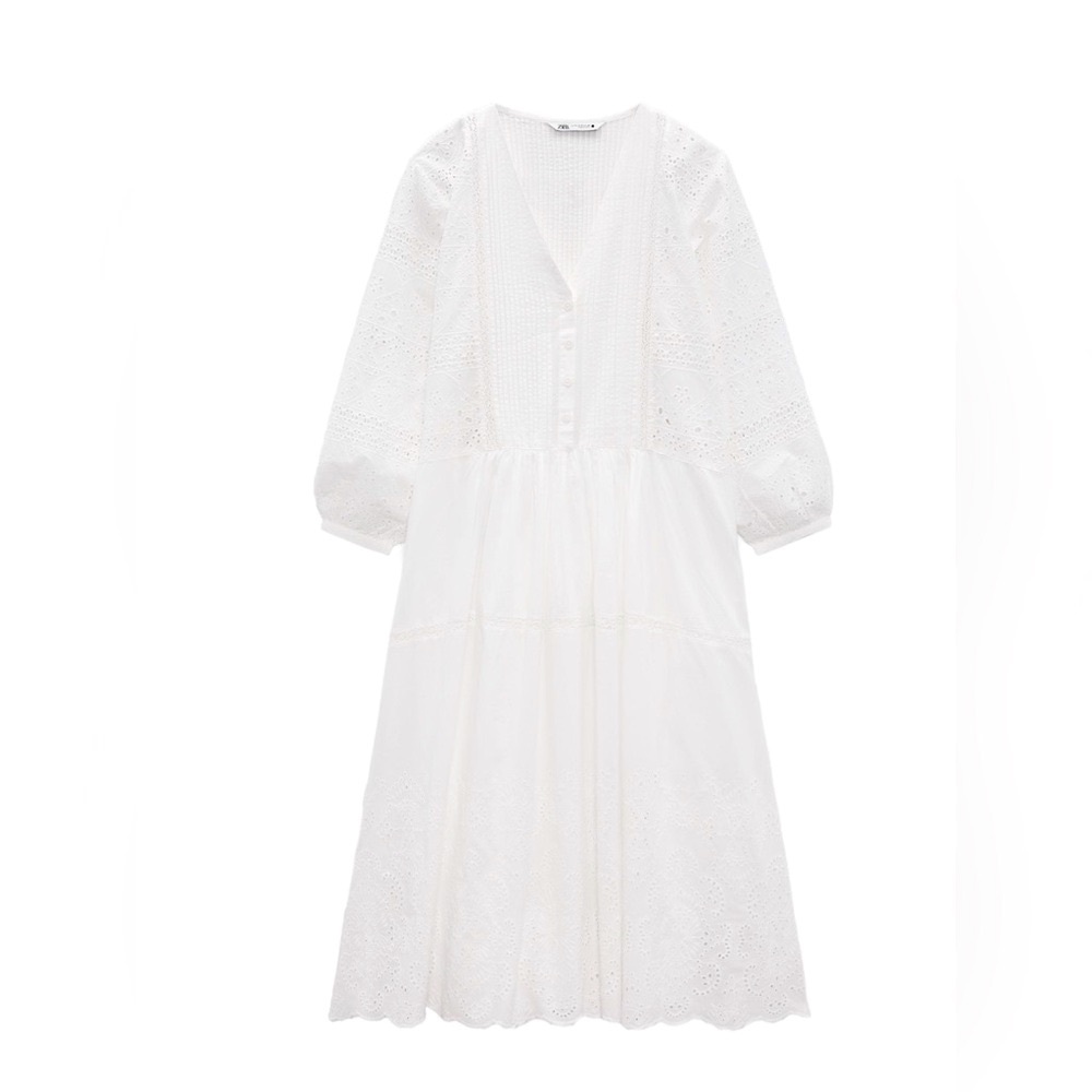 ZARA Embroided  White Beach Dress